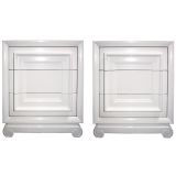 Pair of White Lacquer 3 Drawer Side Tables