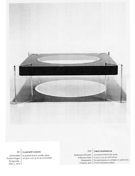 American Vladimir Kagan Burl Wood, Glass and Lucite Coffee Table C. 1970