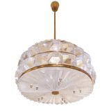 Orrefors Two Tiered Crystal and Brass Chandelier