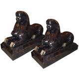 Pair of Large Stone and Bronze Sphinxes C. 1970's