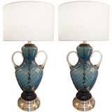 Pair of Vistosi Blue Glass Urn Lamps