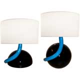 Vintage Pair of Seguso Black and Blue Glass Lamps C. 1980's