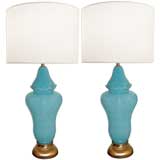 Pair of Large Barovier Glass Lamps in Pale Blue