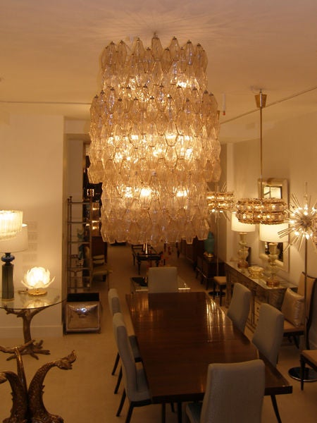Italian Large Venini Polyhedral Glass Chandelier in Champagne
