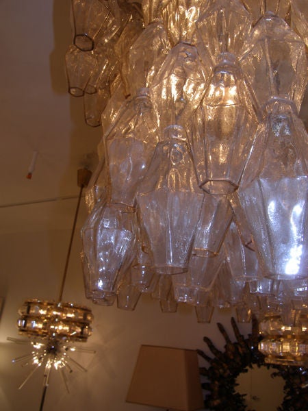 Large Venini Polyhedral Glass Chandelier in Champagne 1