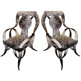 Pair of Large Horn and Cow Hide Chairs