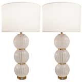 Pair of Large Barovier Opalescent 3 Ball Lamps