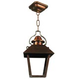 Circa 1940's Copper lantern with pebbled glass panels