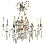 Circa 1920
s 3Tiered 8 lite brass and crystal chandelier