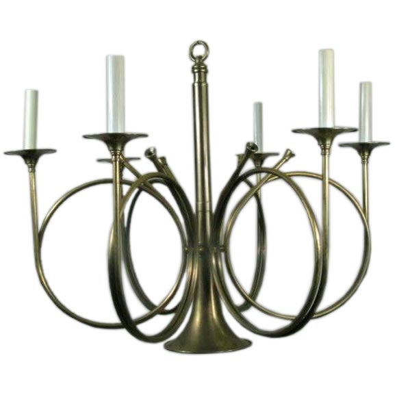 Brass trumpet chandelier at 1stDibs
