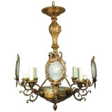 Circa 1930
s Bronze Hand Painted Glass Screens Chandelier
