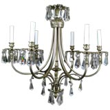 Circa 1940's Nickle Plate Crystal Chandelier