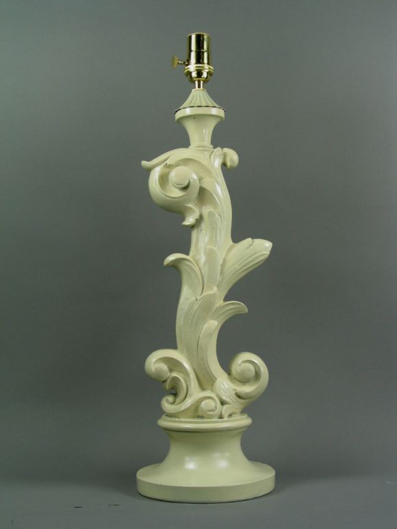 Circa 1940's Pair  Off white Curved Gesso Lamps