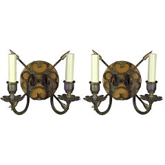 Pair French Arrow Two Arm Sconces