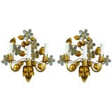 Pair  large Bagues  style flower and leave sconces