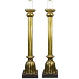 Pair  Hammered brass candle stick lamps