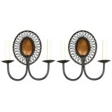 Pair French Iron and Brass Sconces