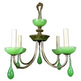 Circa 1930's green opaline glass chandelier