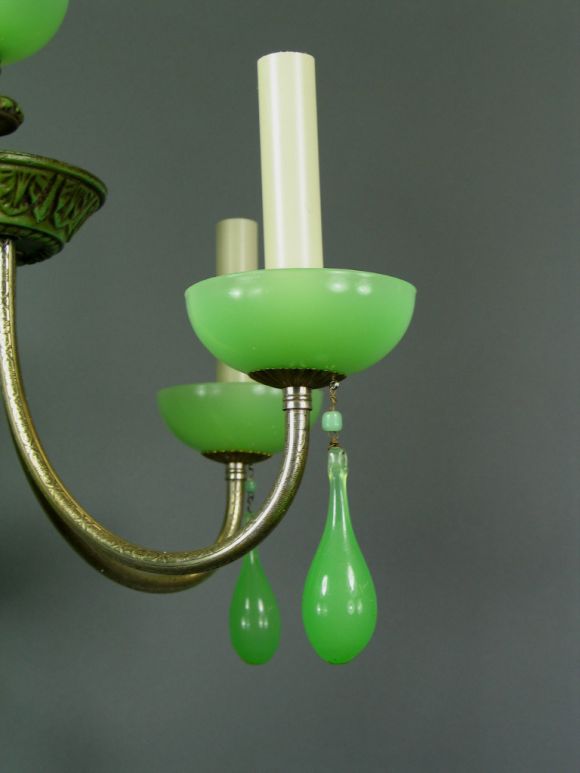 Italian Circa 1930's green opaline glass chandelier