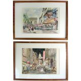 Paris Scene Watercolor by Herbelot