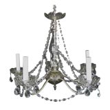 Circa 1940's Five lite silvered brass chandelier