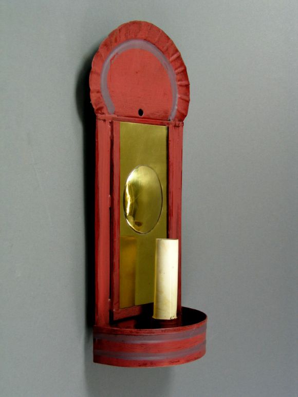 #2-482ab Tole sconce with brass backplate painted .Priced individually