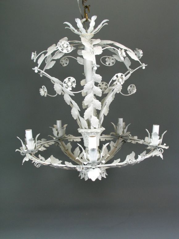 Large White Tole Chandelier