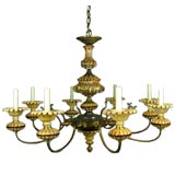 Antique Circa 1920's Large Hand painted Tuscan  Ceramic Chandelier