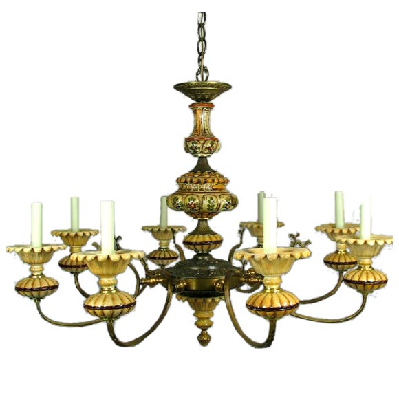 Circa 1920's Large Hand painted Tuscan  Ceramic Chandelier