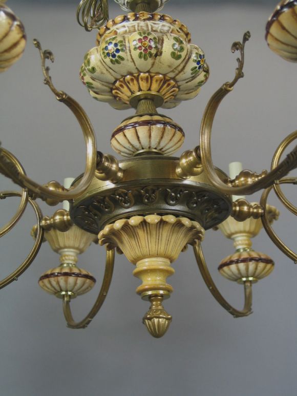 20th Century Circa 1920's Large Hand painted Tuscan  Ceramic Chandelier