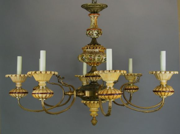 Circa 1920's Large Hand painted Tuscan  Ceramic Chandelier 1