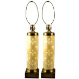 Pair French opaline glass lamps