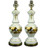 Pair opaline glass lamps with 14K gold overlay