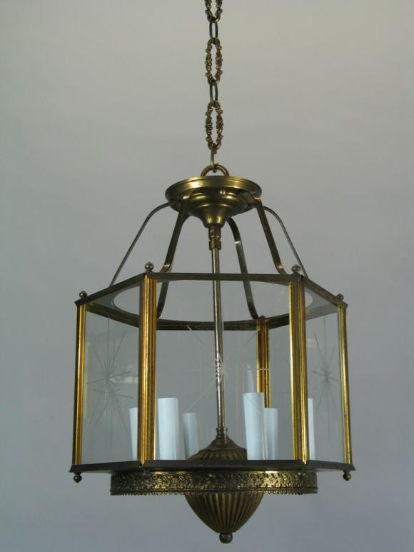 Large Hexagonal  Six Light  Etched GlassLantern