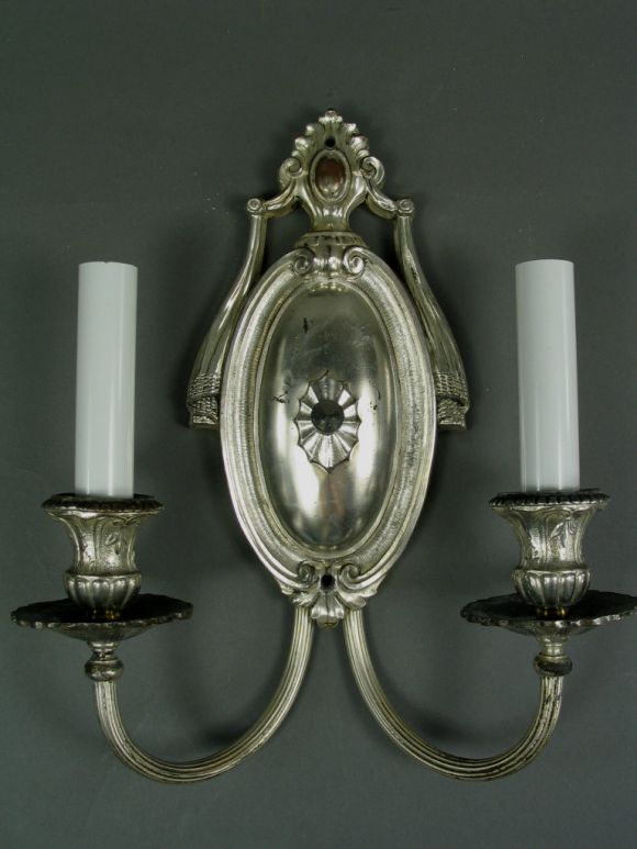 Silver Plate Double Arm Sconces