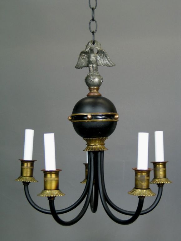 #1-1363 Blackened brass fixture with brass detailing and pewter eagle
