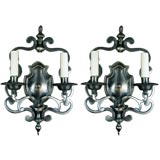 Pair Italian Pewtered  Brass Sconces