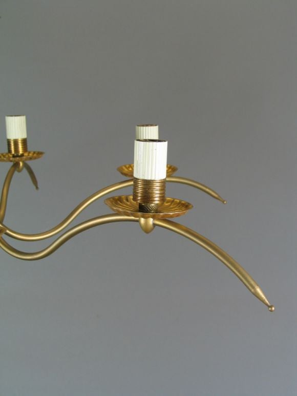 Brass ON SALE French 1940s Six-Light Spider  Chandelier
