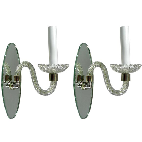 Pair French mirrored back sconces