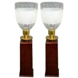 Antique Pair Frosted Glass Hurricane (2 pair available)