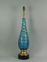 Pair Acquamarine Blown Glass Lamps
