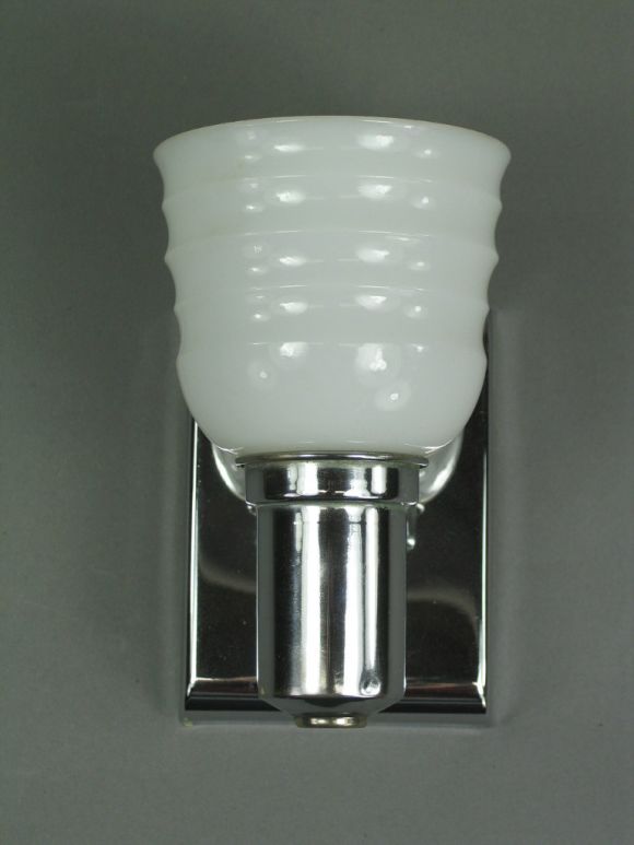 Pair Chrome and Milk Glass Sconces at 1stdibs