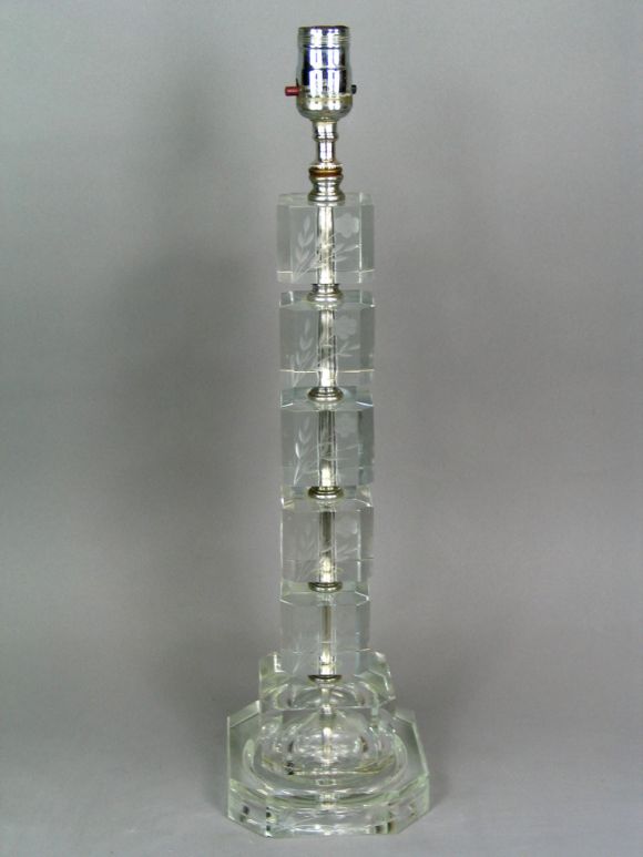 Circa 1920's Pair Etched Crystal lamps