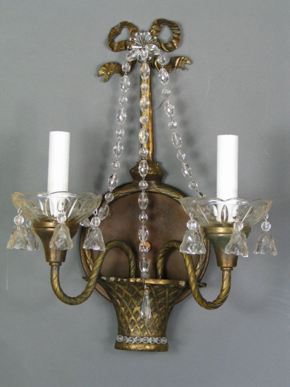 Circa 1940's Pair Flower Basket Bowe Sconces