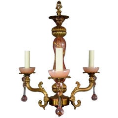 Circa 1950
s Pink Murano Glass and Brass Fixture