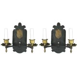 Circa 1920's Pair Iron and  Brass  Shield Sconces