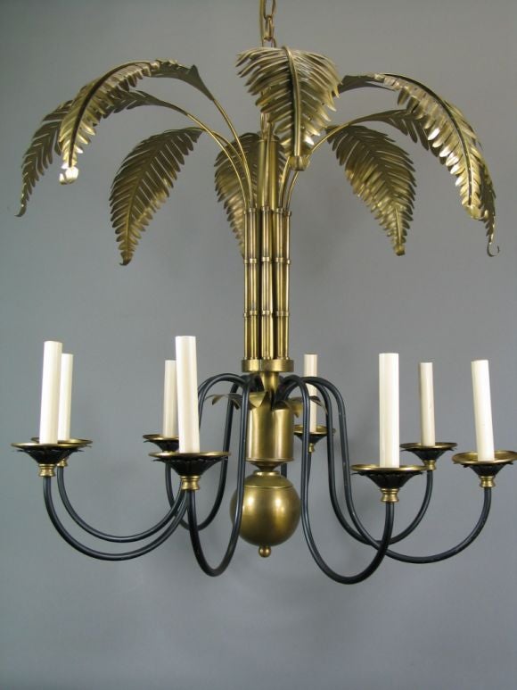 Circa 1950 Large exotic palm leaf 8 lite chandelier