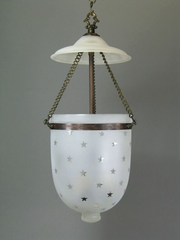 Star Detailed Frosted Glass Bell Jar(2 available) In Good Condition In Douglas Manor, NY