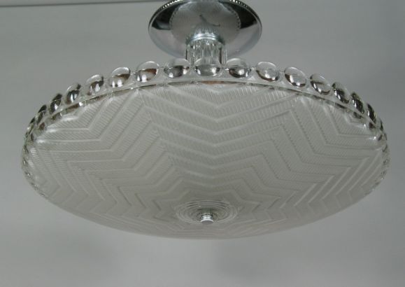 Circa 1940's Large geometric designed glass flushmount