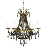 Circa 1920's wood beads and gilt metal  chandelier